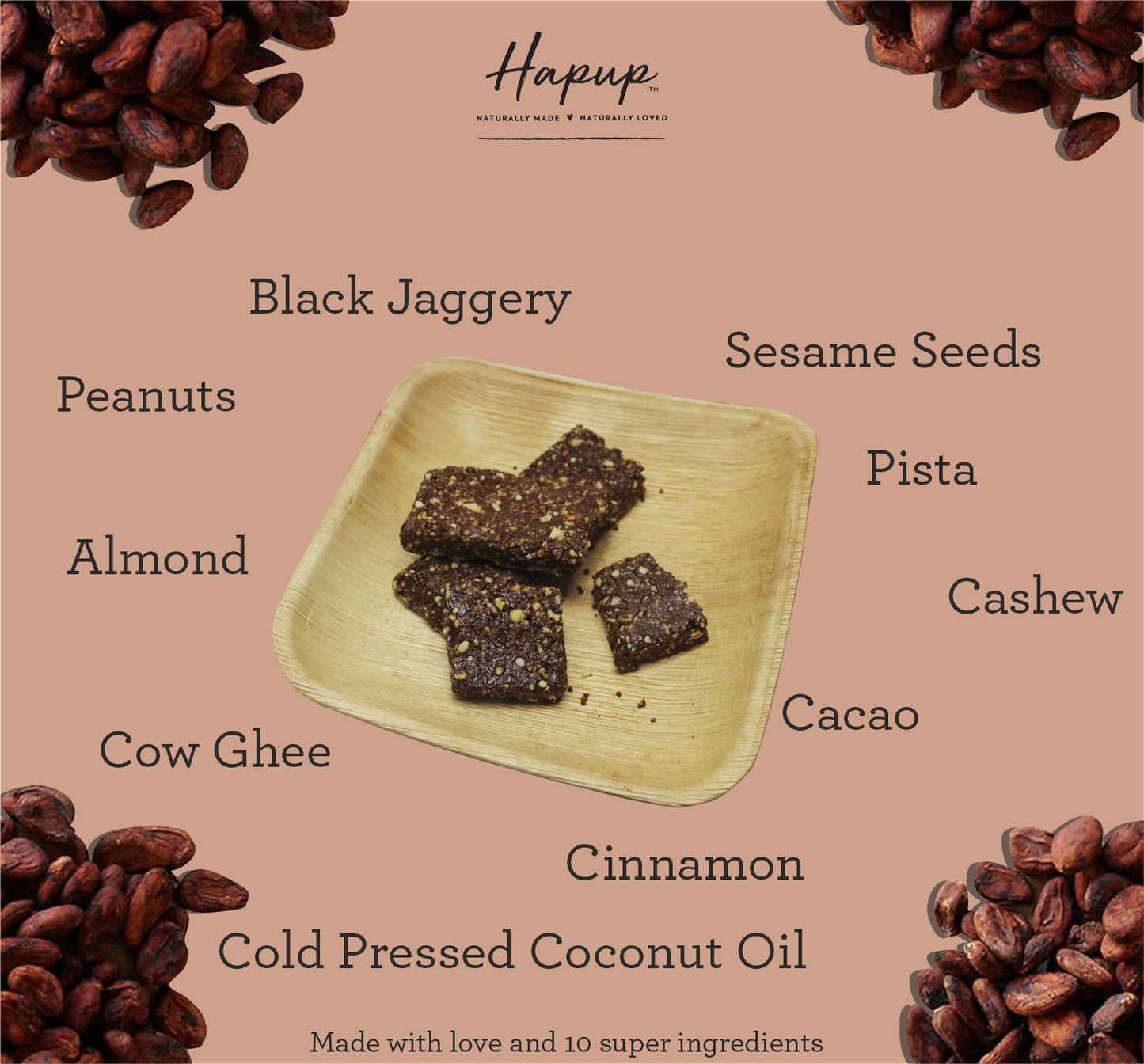 Hapup Nutty Cacao Energy Bar - Combo Pack of 8