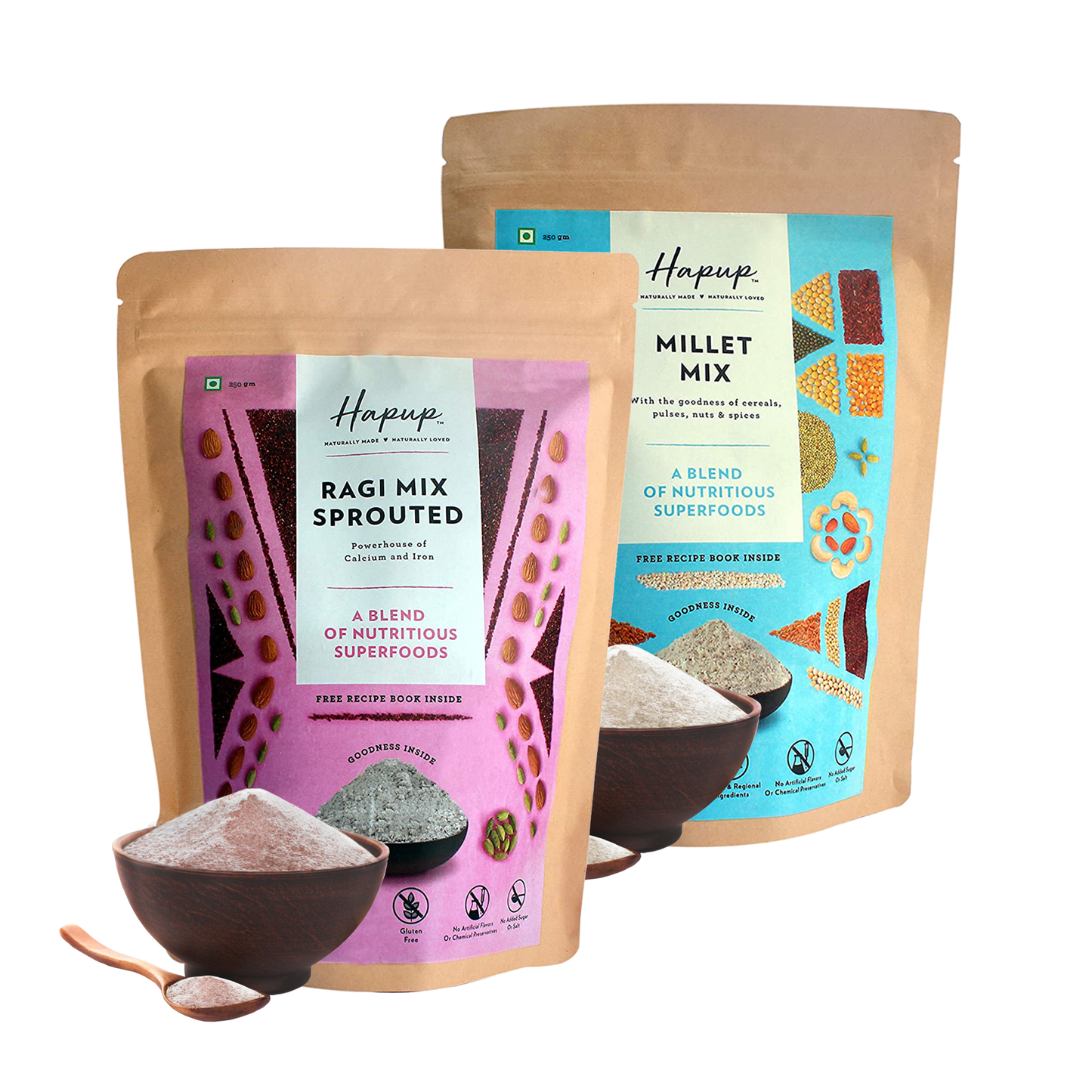 Hapup 250gm Super Combo (Ragi Mix Sprouted + Millet Mix) - Pack of 2