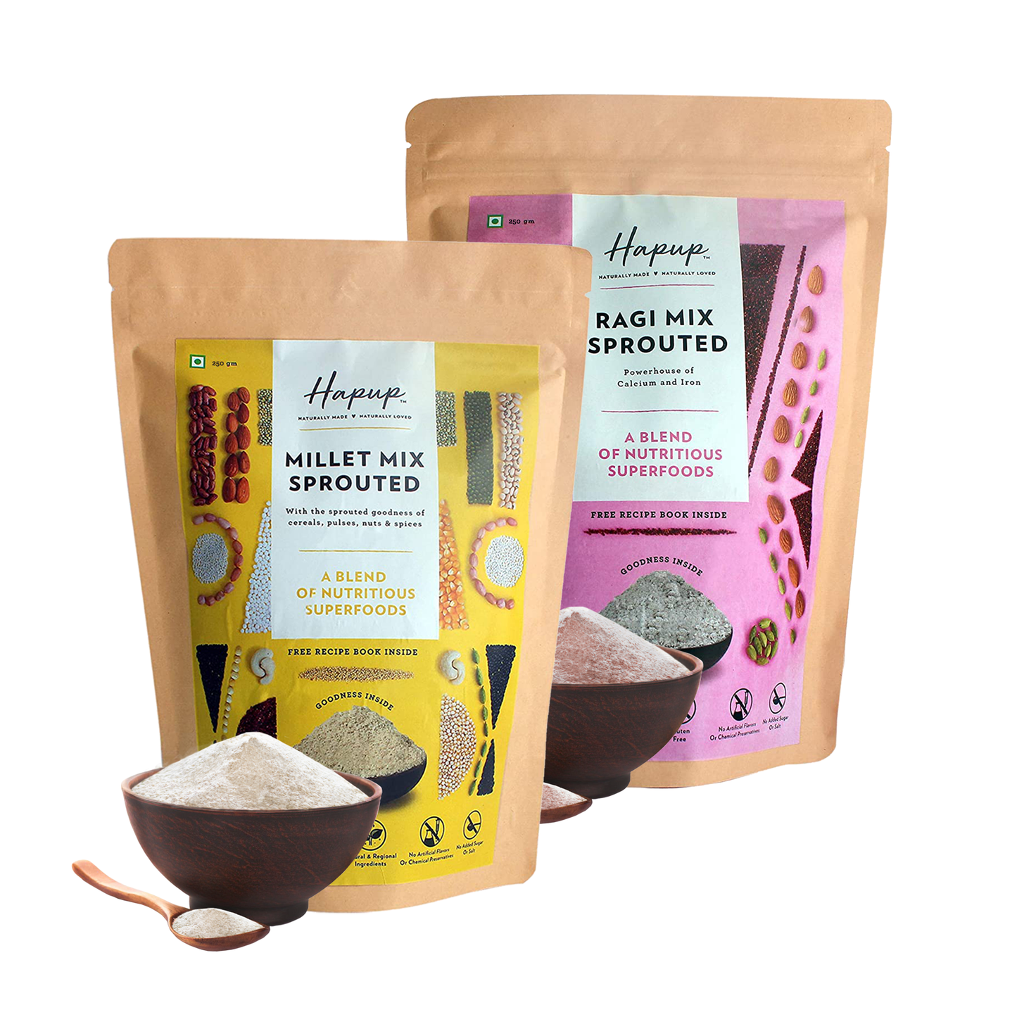 Hapup (Millet Mix Sprouted + Ragi Mix Sprouted) - Each 250gm Super Combo Pack of 2