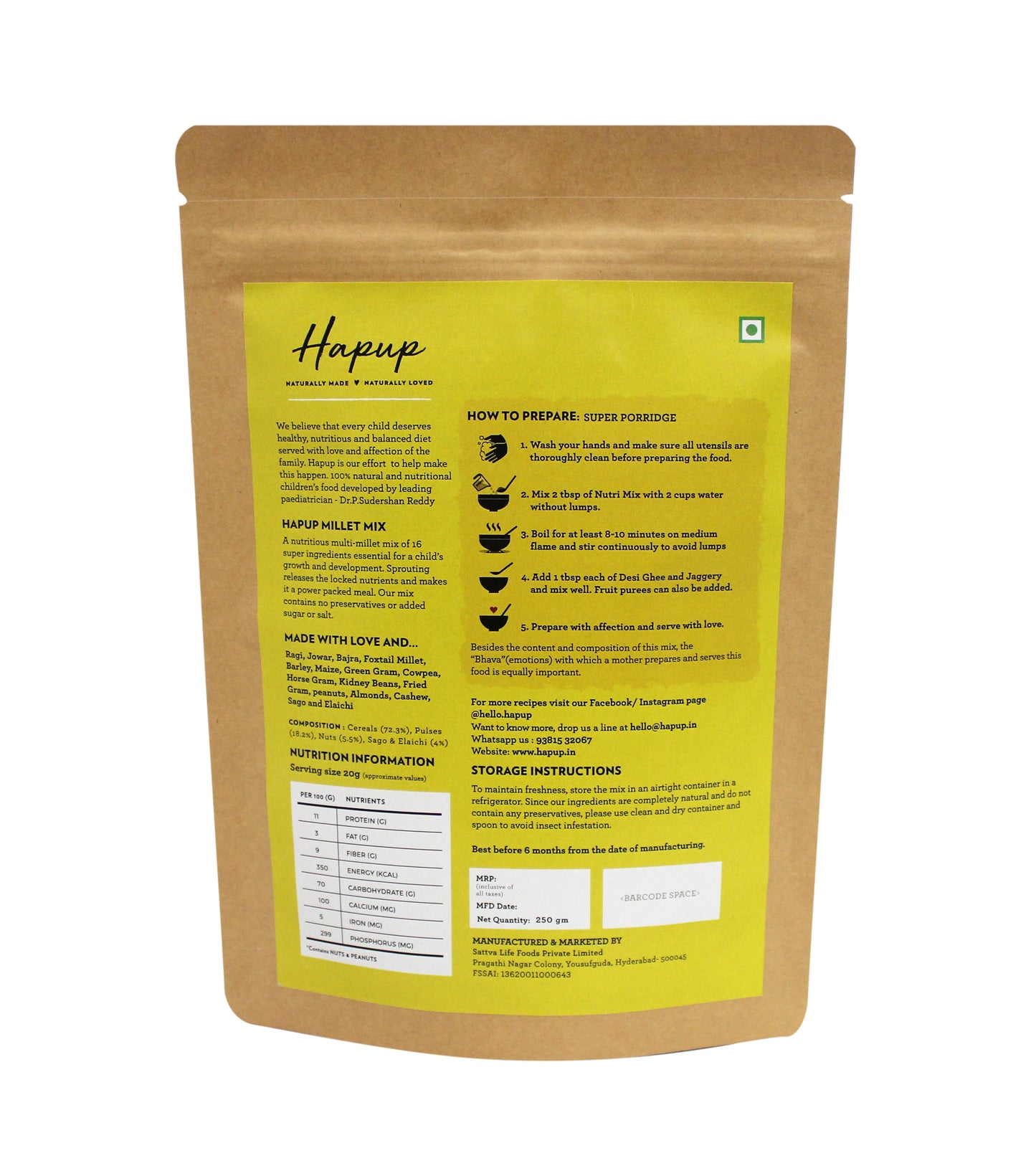 Hapup Super Combo (Millet Mix Sprouted + Millet Mix) - Each 250gm Pack of 2