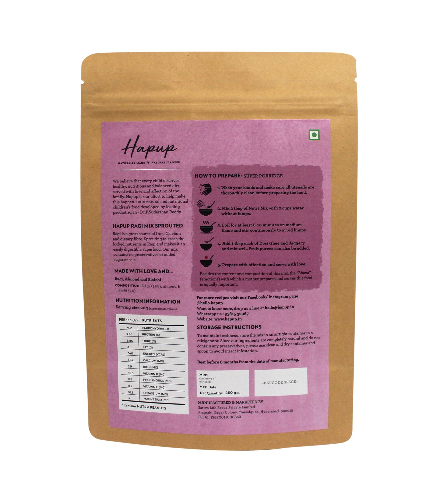 Hapup 250gm Super Combo (Ragi Mix Sprouted + Millet Mix) - Pack of 2