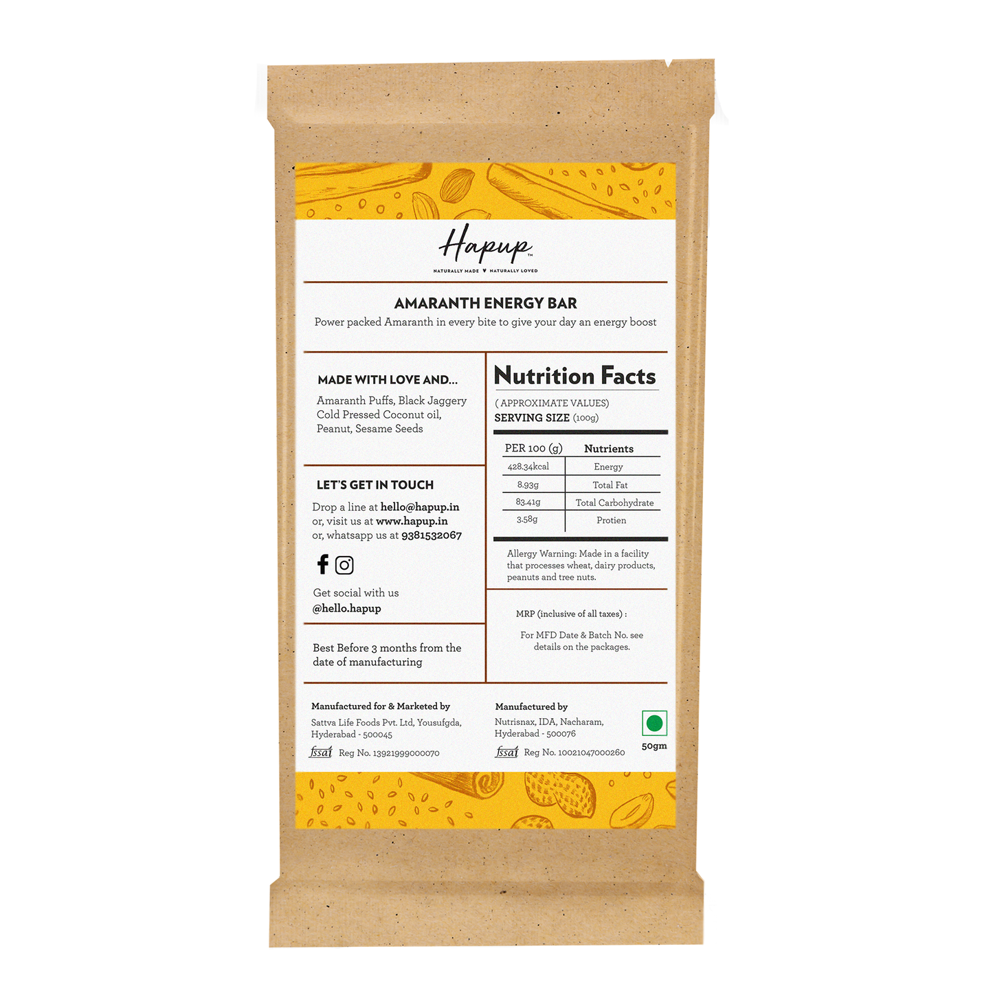 Hapup Amaranth Energy Bar - Combo Pack of 8