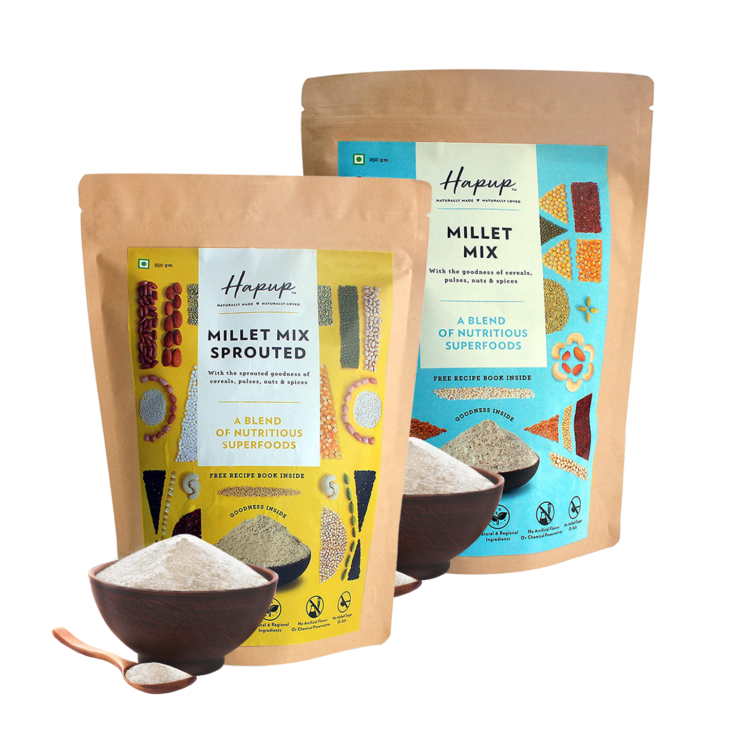 Hapup Super Combo (Millet Mix Sprouted + Millet Mix) - Each 250gm Pack of 2