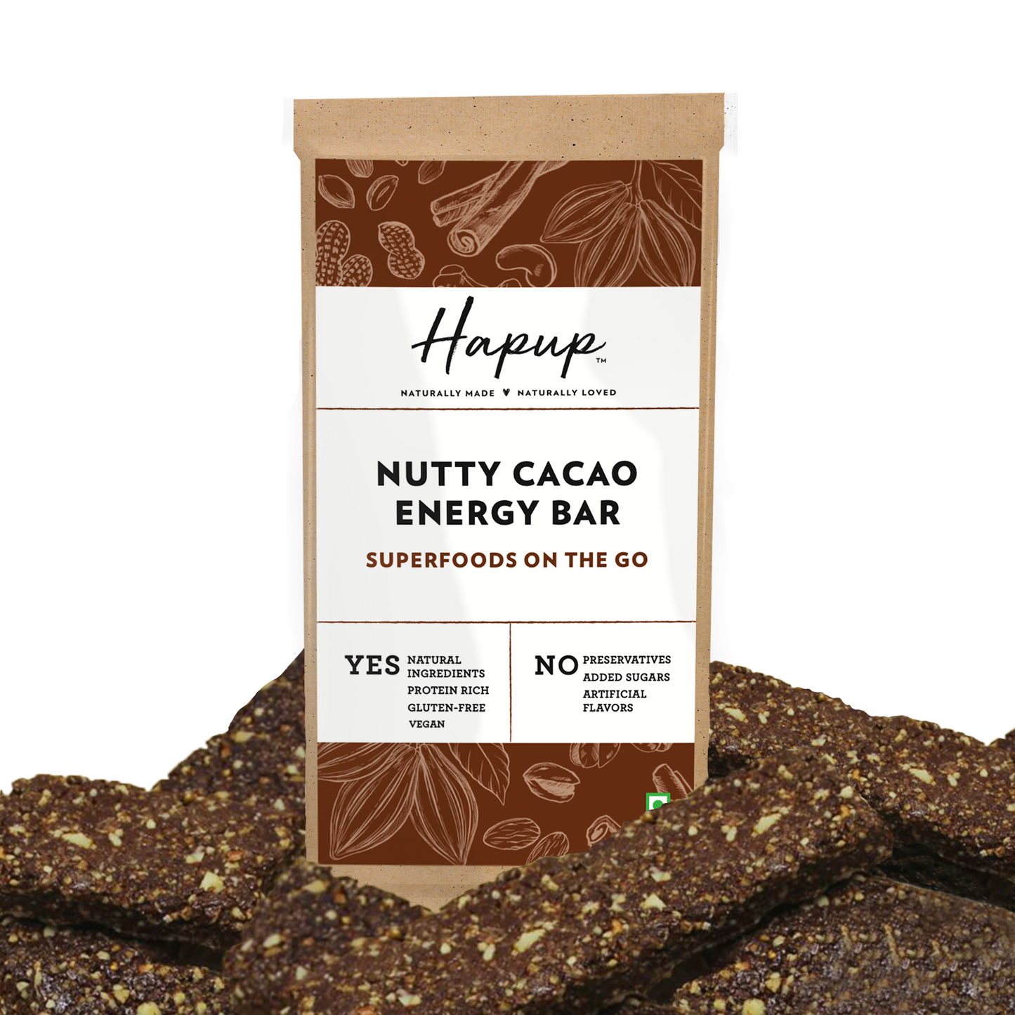 Hapup Nutty Cacao Energy Bar - Combo Pack of 8